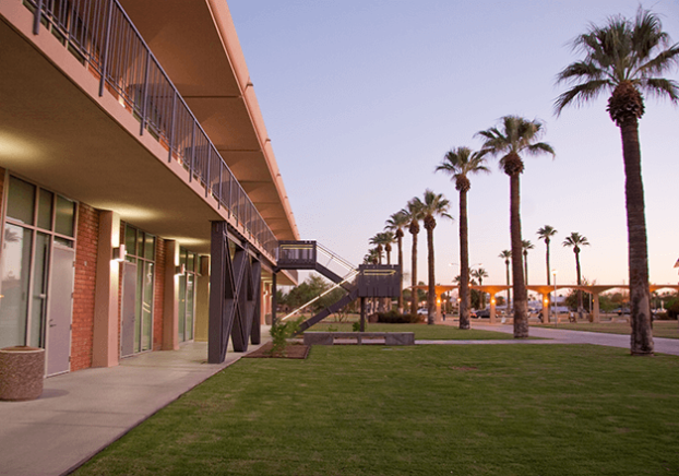 Evening view of the Business Building at the GCC Main campus.
