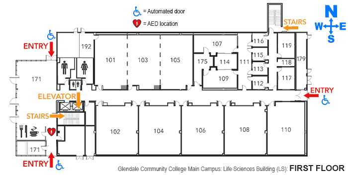 Life Science building floorplan floor 1 at Glendale Community College