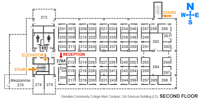 Life Science building floorplan floor 2 at Glendale Community College