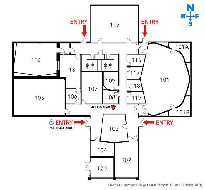 Floorplan Building Music 1 at Glendale Commmunity College