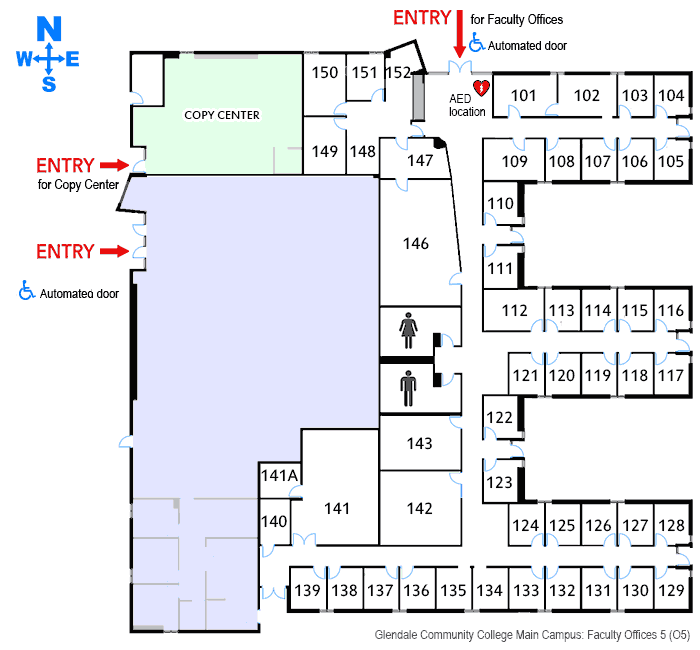 A map of the main campus Faculty Offices 5 building.