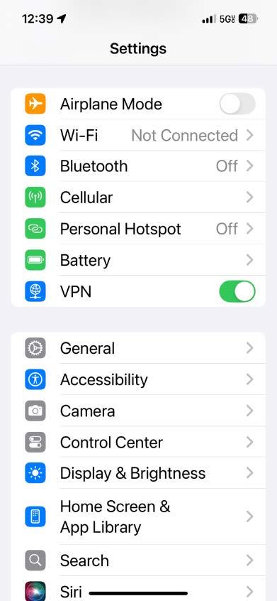 A screenshot of the iOS settings screen.