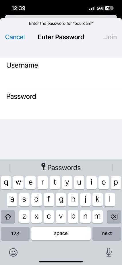 A screenshot of the Enter Password dialogue box in iOS.