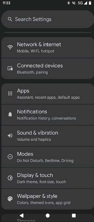 A screenshot of the Android Settings screen.