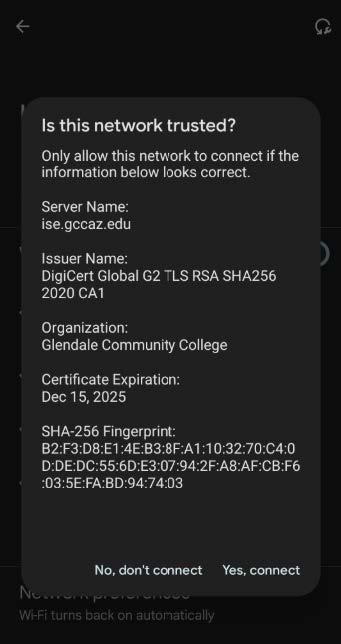 A screenshot of the trust eduroam certificate screen in Android.