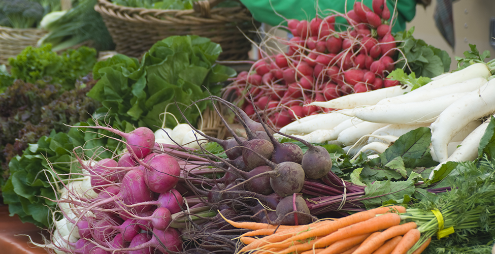Colorful vegetables displayed at a farmers market