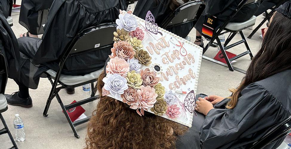 Decorated graduation cap saying, "Next Stop, Nursing School"