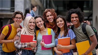 Diverse college students on campus