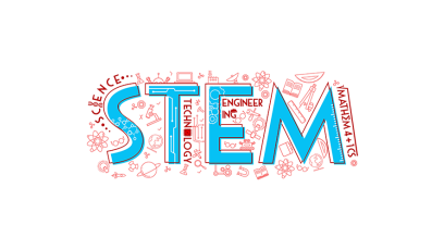 Red STEM icon backgrounds with the word STEM in blue
