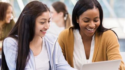 Female college students studying.