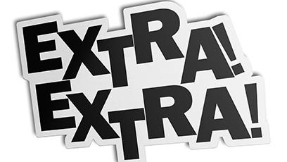 The words "Extra Extra!" in News type font