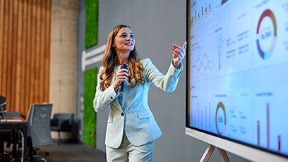Female student giving a business presentation