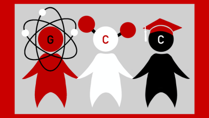 Three connected figures emphasizing unity and shared purpose, the winning design for the Chemistry Department’s identifier graphic.