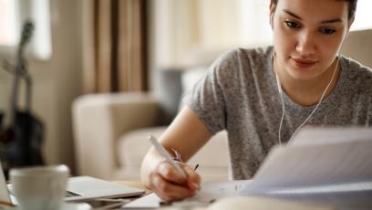 Student studying at home