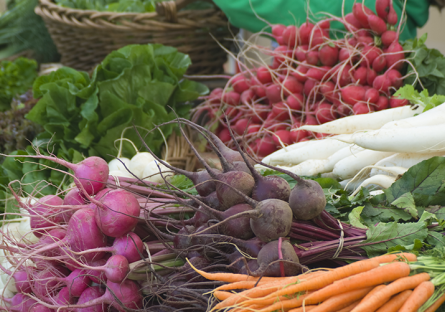 Colorful vegetables displayed at a farmers market