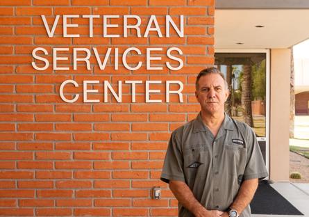 Proud Gaucho, Dean Yeager, outside the Veteran Services Center, GCC Main Campus