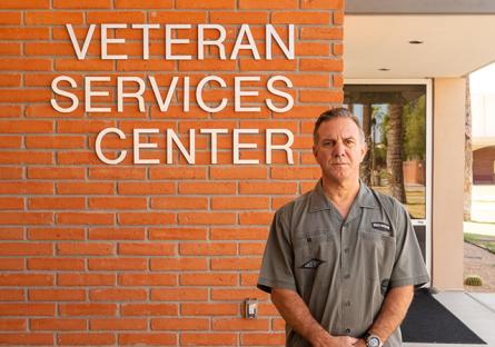 Proud Gaucho, Dean Yeager, outside the Veteran Services Center, GCC Main Campus Proud Gaucho, Dean Yeager, outside the Veteran Services Center, GCC Main Campus