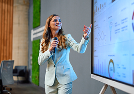 Female student giving a business presentation