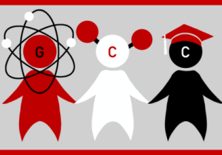 Three connected figures emphasizing unity and shared purpose, the winning design for the Chemistry Department’s identifier graphic.