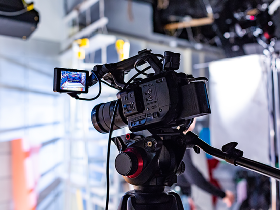Video production at studio location.