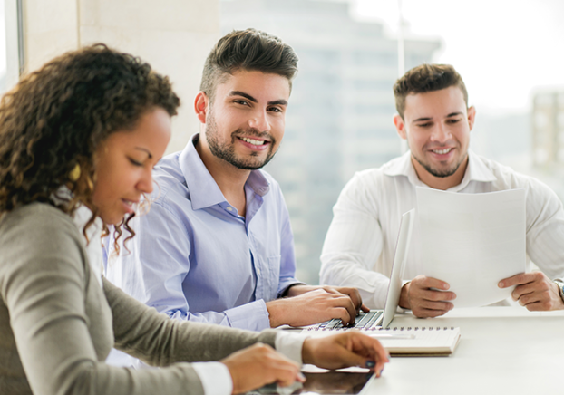 Business men and women in a project meeting.