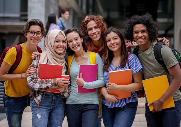 Smiling group of students on campus
