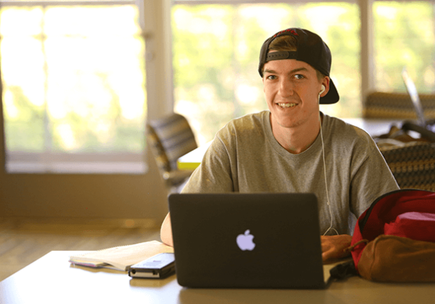 Student studying on campus