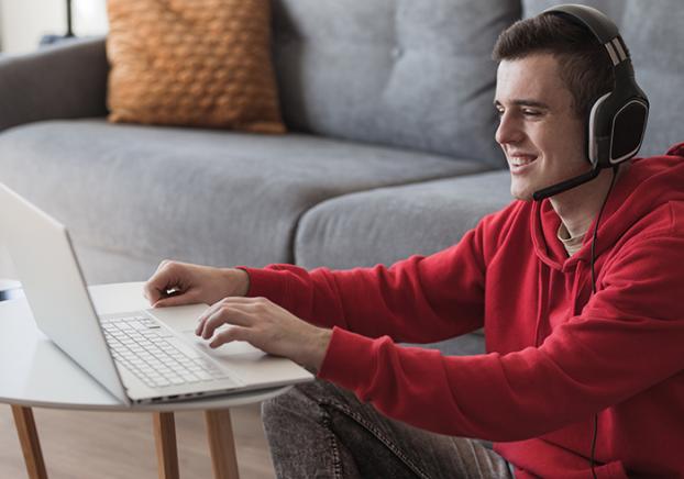 Student using a laptop.