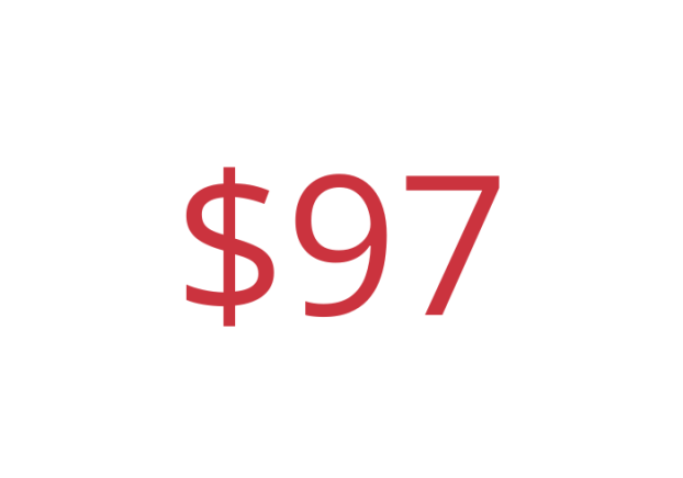 The text "$97" in red on a white background